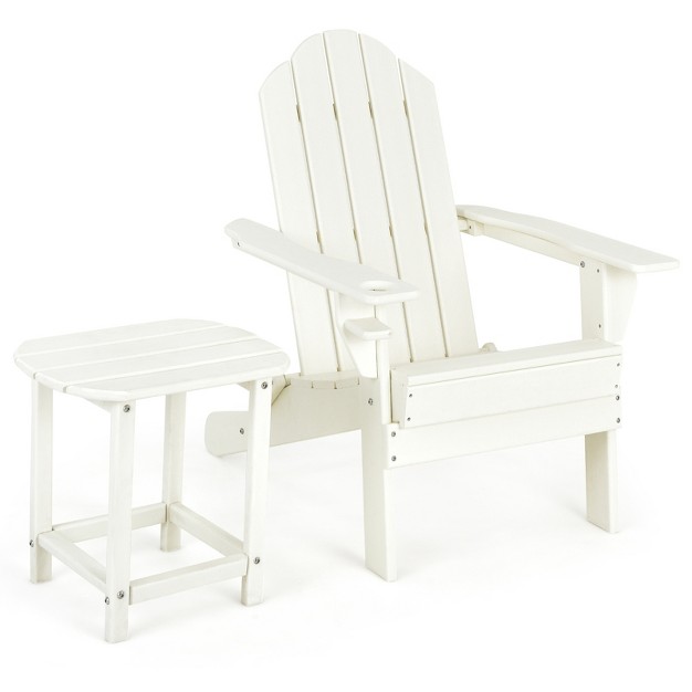 Tangkula Patio 2pcs Adirondack Chair Side Table Set Outdoor Chair Set With End Table Weather Resistant Cup Holder For Backyard Garden White