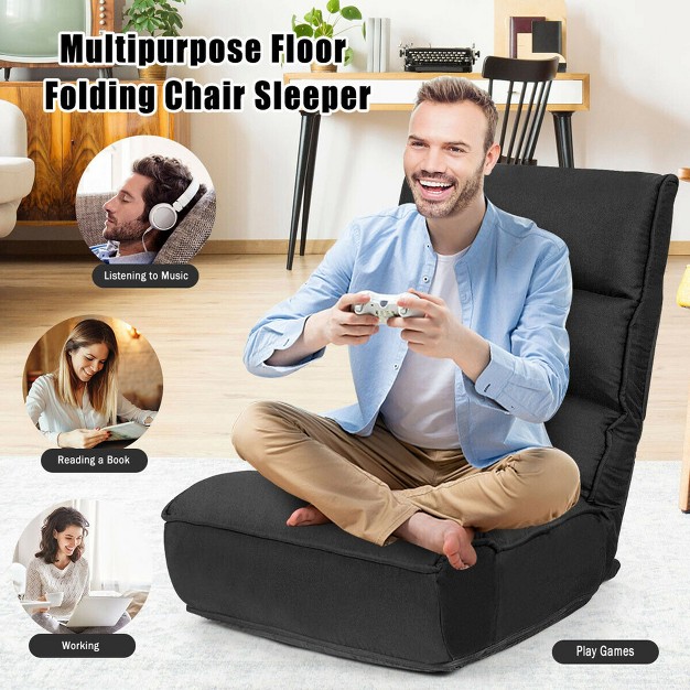 Costway 4 position Floor Chair Folding Lazy Sofa W adjustable Backrest amp Headrest