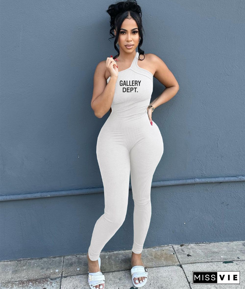 Skew Collar Sleeveless Bodycon Fitness Jumpsuits