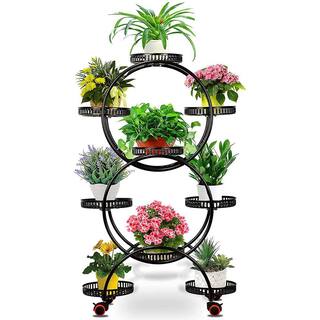 YIYIBYUS 46.9 in. x 29.1 in. 9 Potted Multiple IndoorOutdoor Black Metal Plant Stand Flower Pot Holder (6-Tier) OT-ZJCY-5273