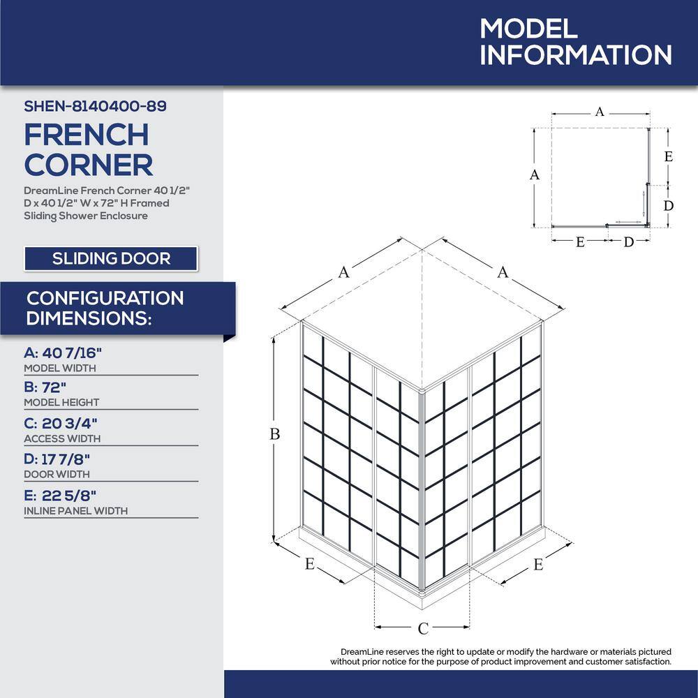DreamLine French Corner 40-12 in. D x 40-12 in. W x 72 in. H Framed Corner Sliding Shower Enclosure in Satin Black SHEN-8140400-89