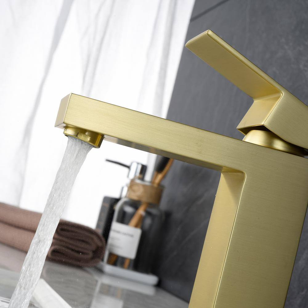 Boyel Living Single Handle Single Hole Bathroom Faucet with Water Supply Lines in Brushed Gold - Short BM2181NG-1