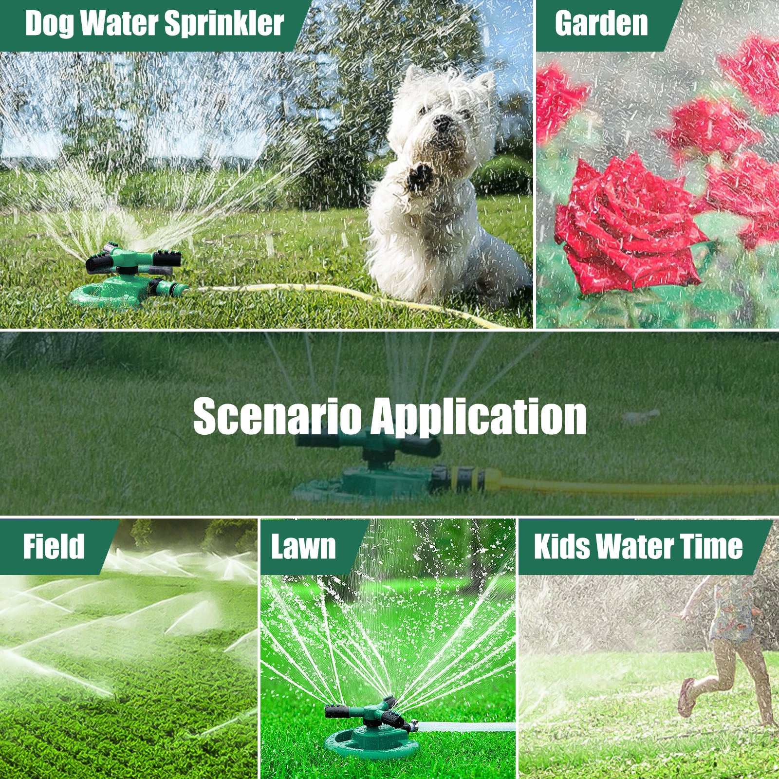 Lawn Sprinkler， EEEkit 3 Arms Automatic Garden Water Sprinkler， 360° Rotating Yard Irrigation System Cover Large Area， Green