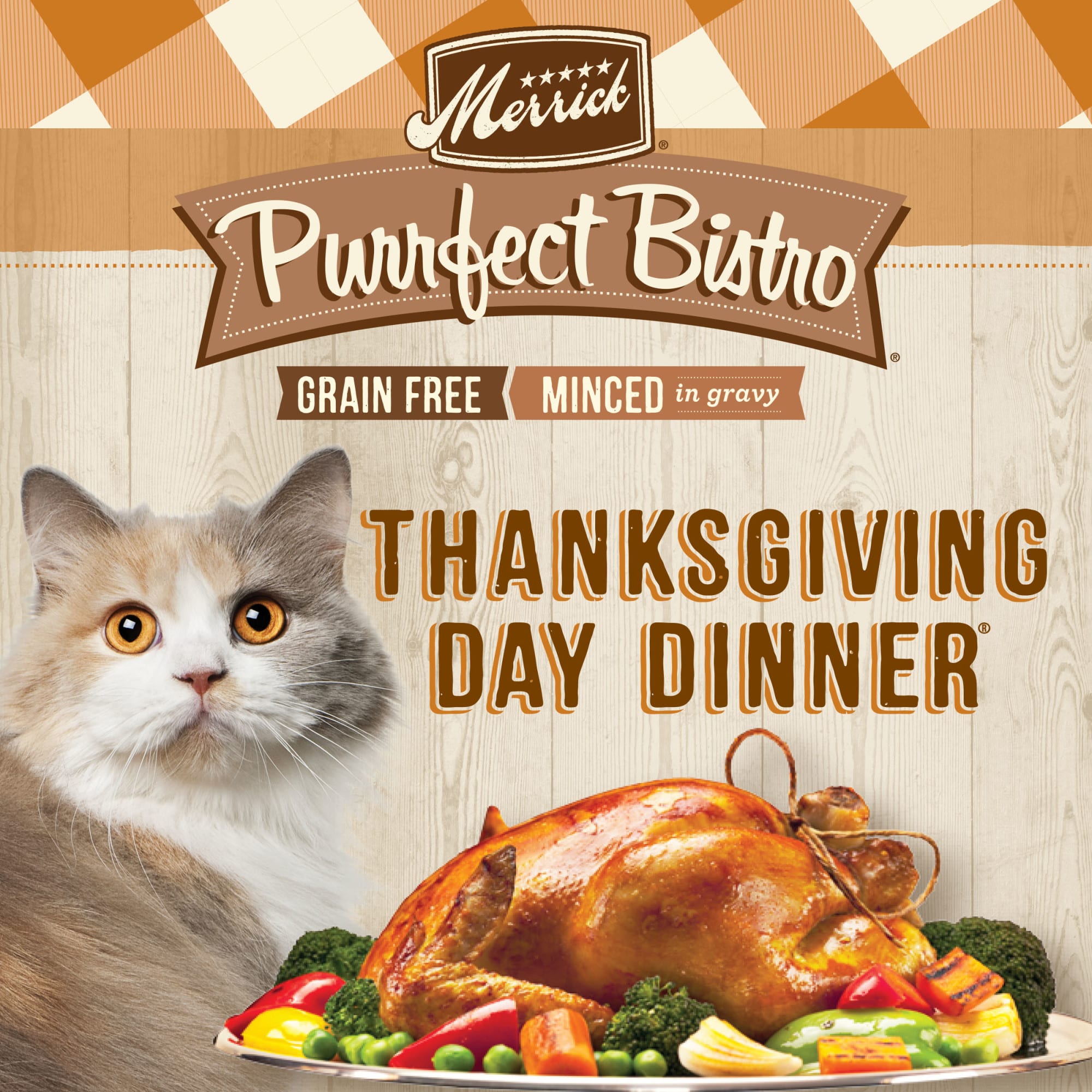 Merrick Purrfect Bistro Grain Free Thanksgiving Day Dinner Morsels in Gravy Wet Cat Food， 5.5 oz.， Case of 24