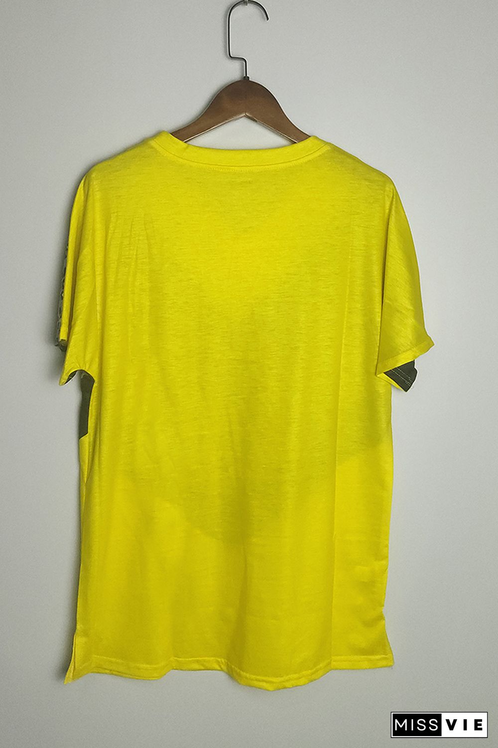 Yellow Leopard Color Blocking Short Sleeve T-shirt