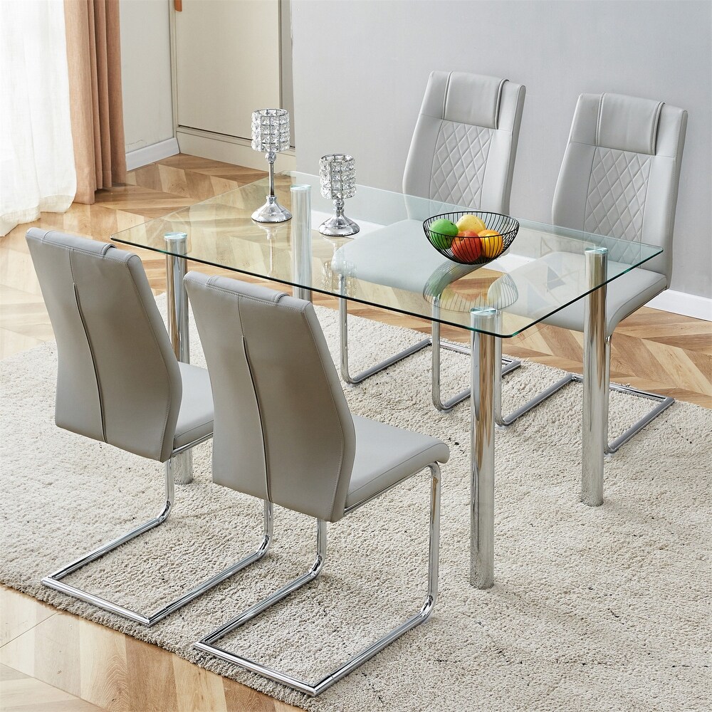 Rectangular Glass Dining Table  Modern Clear Tempered Glass Table with Metal Tube Legs (51x31\