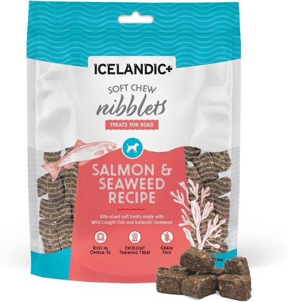 Icelandic+ Soft Chew Nibblets Salmon and Seaweed Recipe Grain-Free Dog Treats， 2.5-oz bag