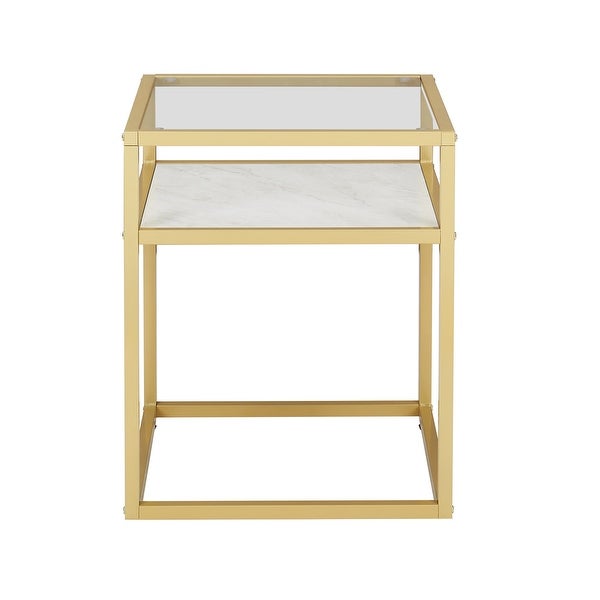 Tempered Glass Top Side Table， 2-Tier End Table