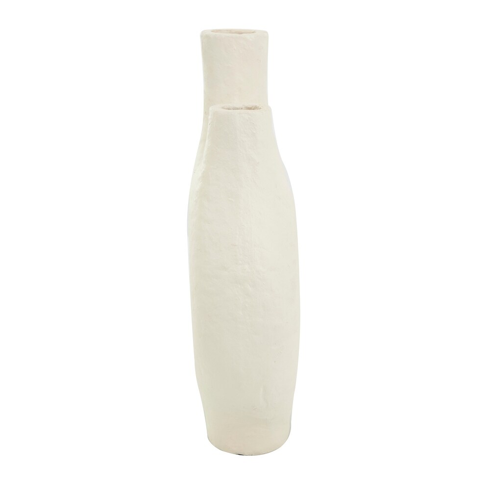 Beige Paper Mache Abstract Rounded Vase with Double Openings