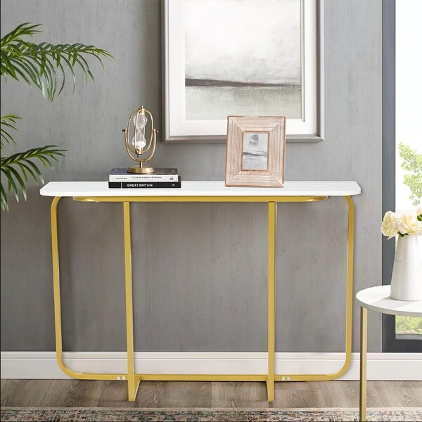 Curved Entryway Accent Table， Console Table w/ Metal Frame， Entryway End Table for Living Room Hallway Corridor