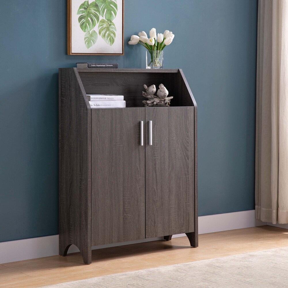 Modern Wooden Shoe Cabinet Storage Cabinet with 2 Doors and Open Shelf