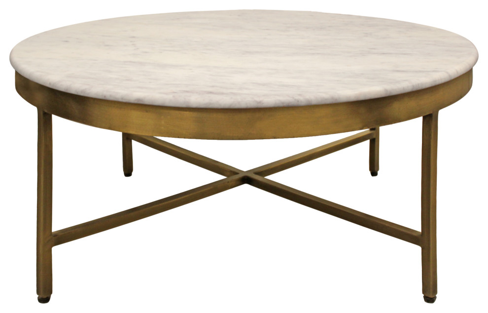 Orlando Carlton Ivory Marble Top Round Coffee Table on Brass Color Iron Base   Contemporary   Coffee Tables   by Moti  Houzz