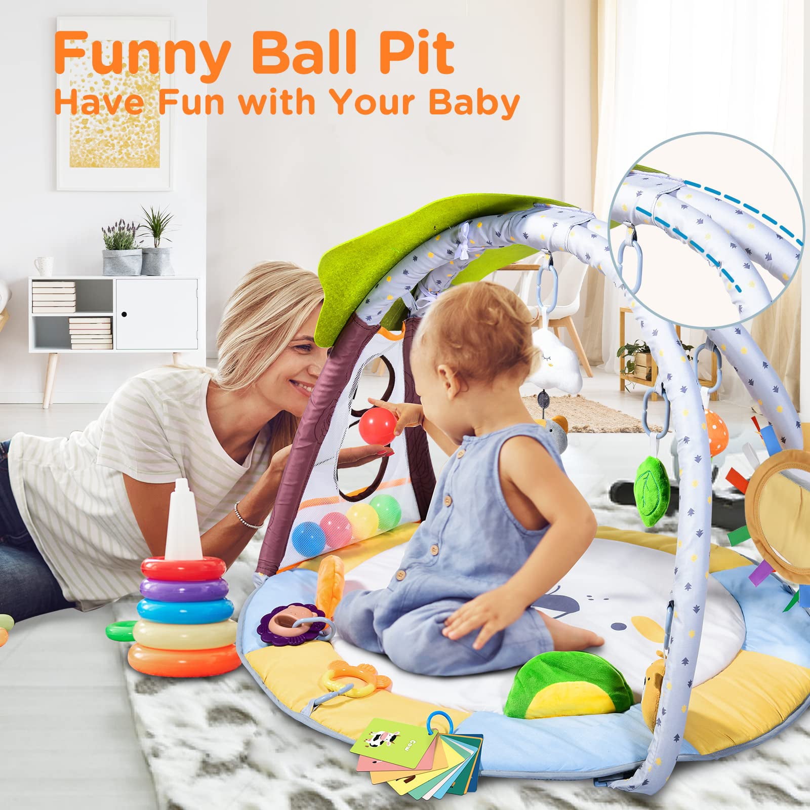 Lupantte 9-in-1 Baby Activity Gym， Baby Learning Toys Play Gym Mat with 9 Toys for Infant， Shower Gift