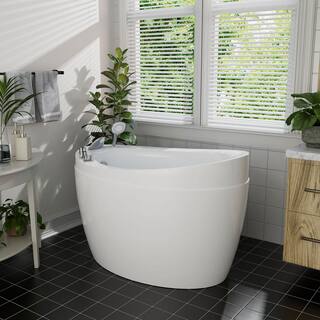 Empava 59 in. Acrylic Flatbottom Non-Whirlpool Oval Deep Soaking Freestanding Bathtub in White with Faucet EMP-59FT002