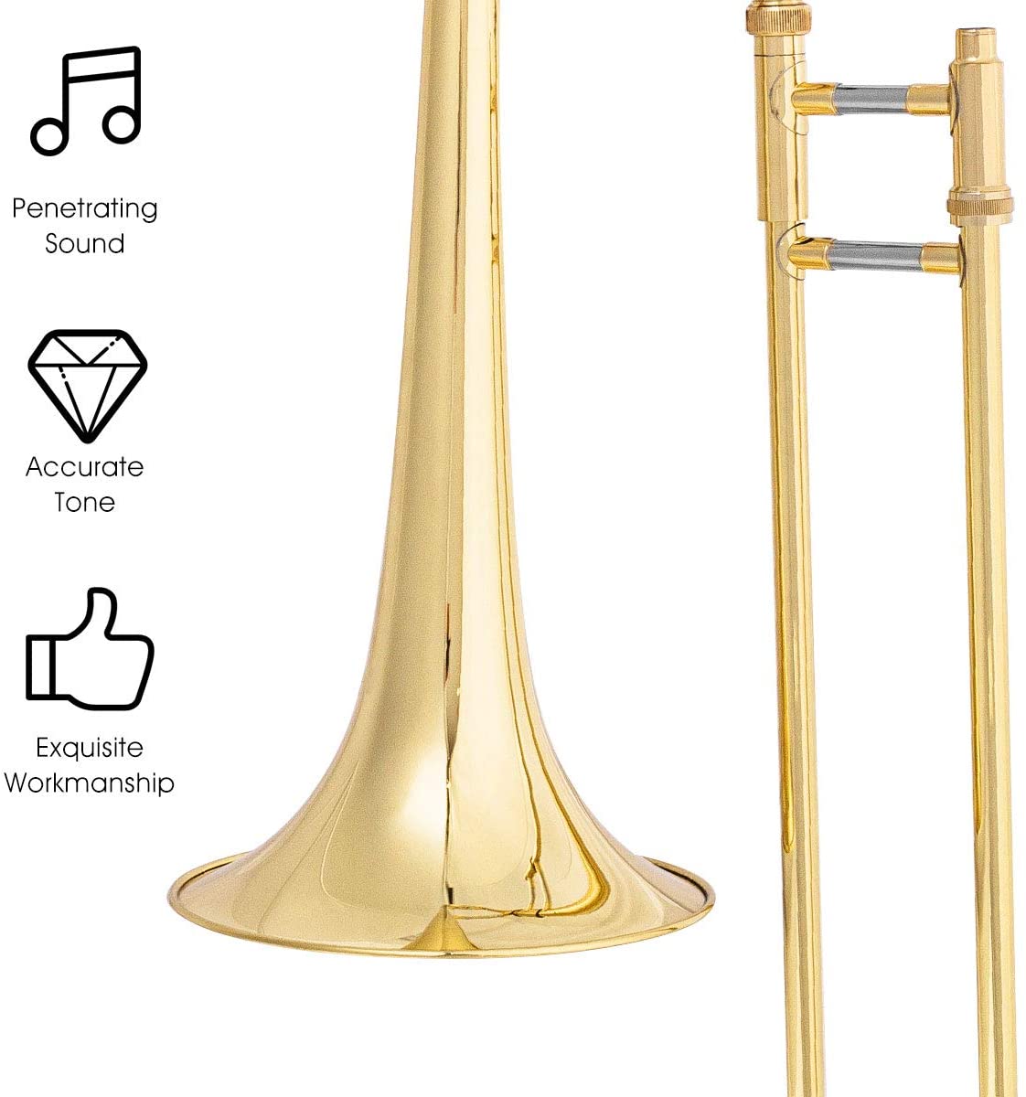 Costzon B Flat Tenor Slide Trombone Brass, Sound for Standard Student Beginner