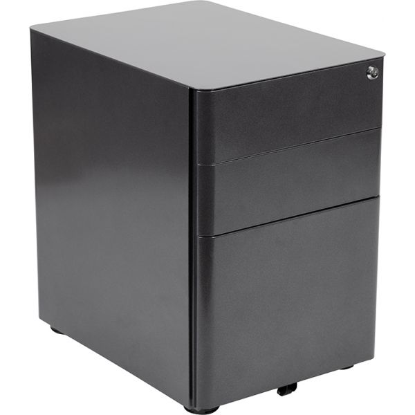 Warner Modern 3-Drawer Mobile Locking Filing Cabinet with Anti-Tilt Mechanism and Hanging Drawer for Legal and Letter Files， Black