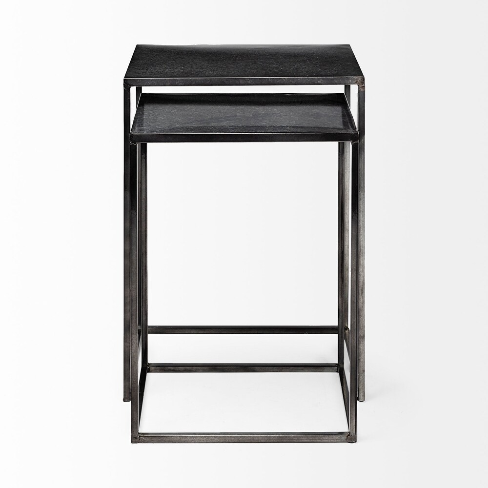 Kasey Galvanized Black Metal Nesting Accent Tables (Set of 2)   17.7L x 12.6W x 24.4H