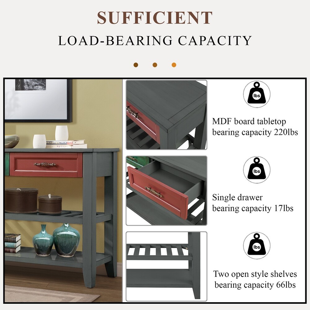 Gray Console Table Entryway Sofa Table with Drawers and Shelves