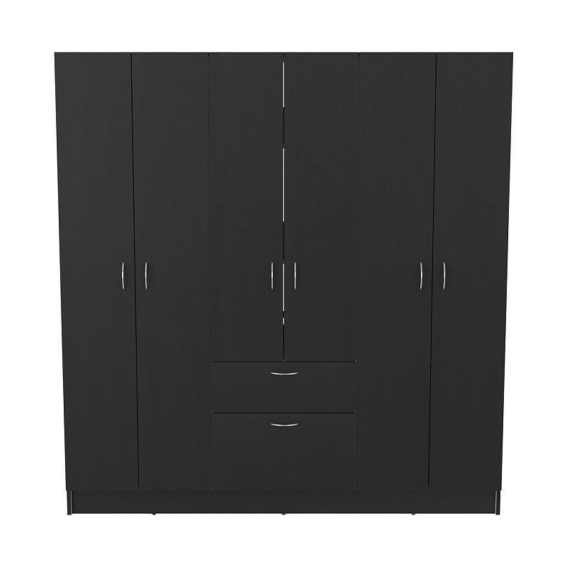 DEPOT E-SHOP Kibo 6 Doors Armoire， One Drawer， Rod， Seven Interior Shelves， Black / White