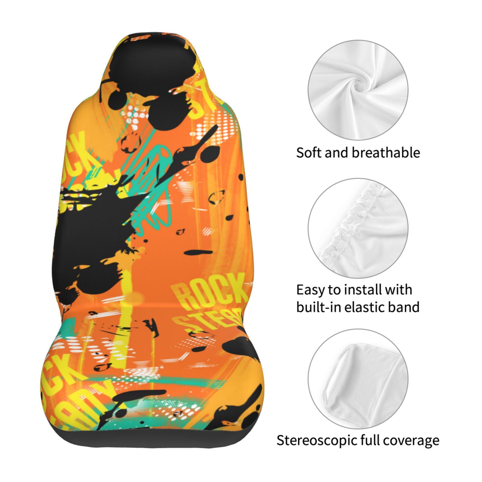 LNWH Car Seat Covers， Orange Graffiti Abstract Camouflage Car Interior Seat Covers - Universal Fit Most Cars， SUV， Trucks， 2pcs Car Seat Protectors