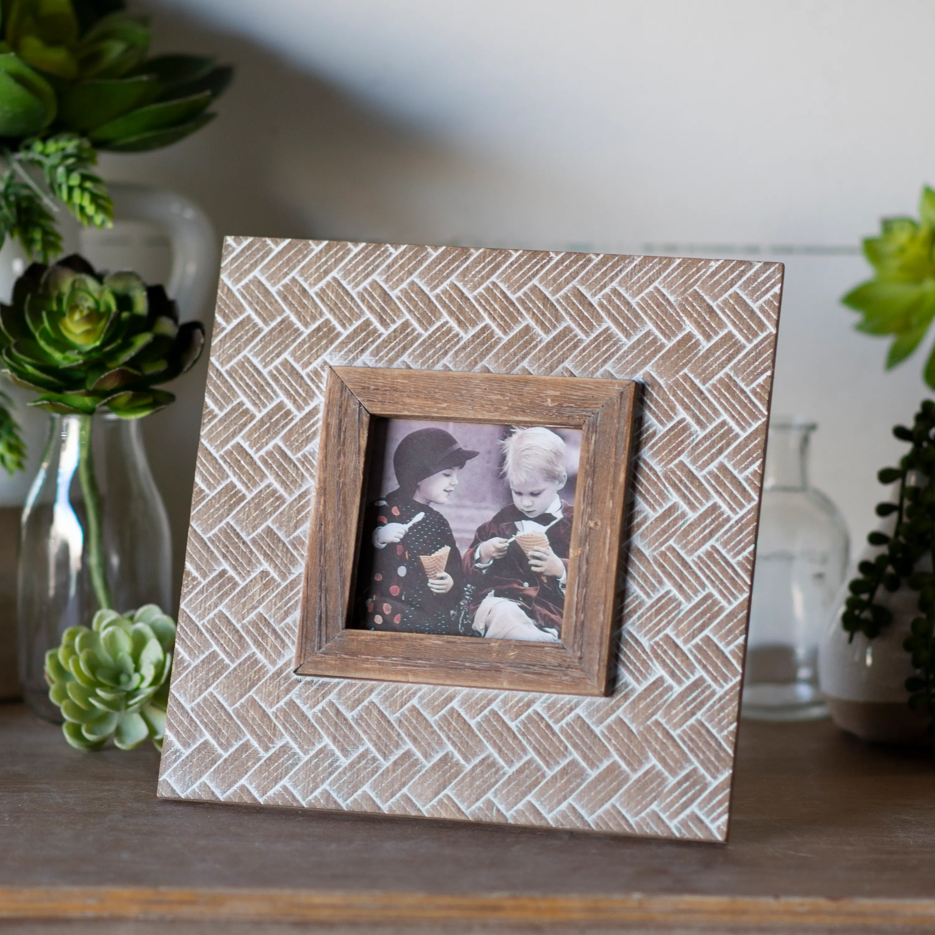 4x4 Square Whitewash Wooden Picture Frame