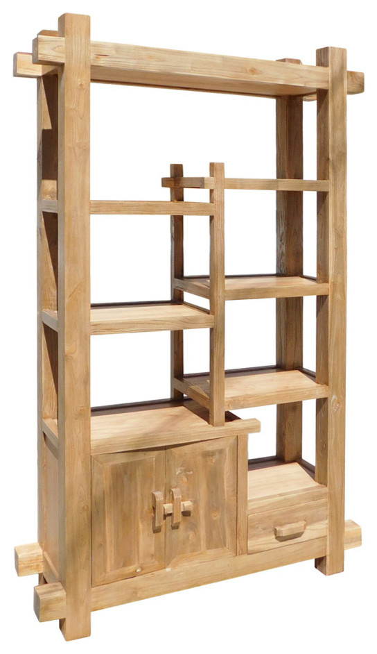 Rustic Raw Wood Open Shelf Bookcase Display Cabinet Hcs1551   Rustic   Bookcases   by Golden Lotus Antiques  Houzz