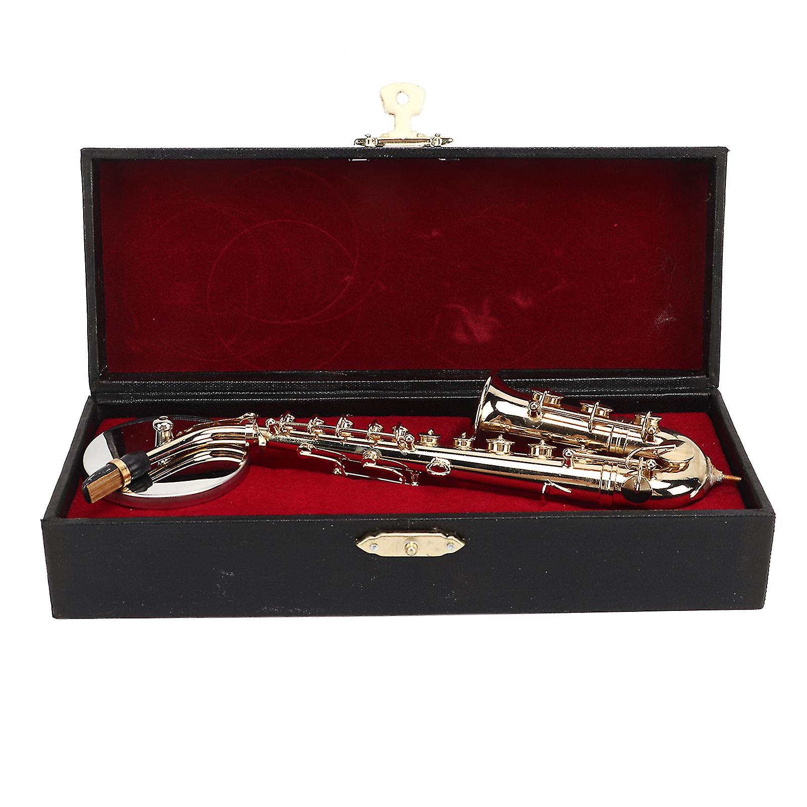 Miniature Alto Saxophone Replica with Stand and Case Mini Sax Musical Instrument Dollhouse Model Ornament 6.3 Inch