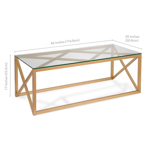 Dixon Geometric X-Base Metal and Glass Coffee Table (Optional Finishes)