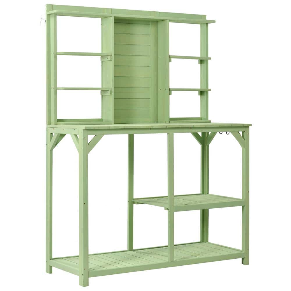 Cesicia 64.6 in. H x 47.2 in. W x 18.9 in. D Green Wood Farmhouse Rustic Potting Bench Table Plant Stand with 6 Tier Shelves AN016orange41