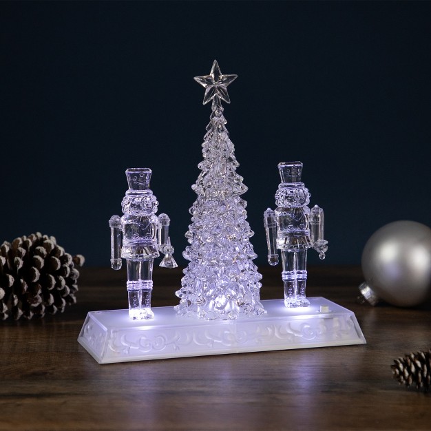 Led Lighted Icy Crystal Nutcracker And Christmas Tree Decoration