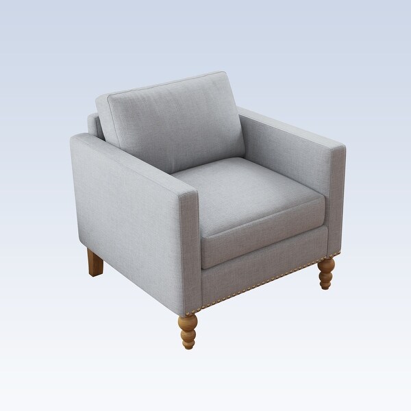 Modern Armchair Accent Chair with Bronze Nailhead Trim Wooden Legs