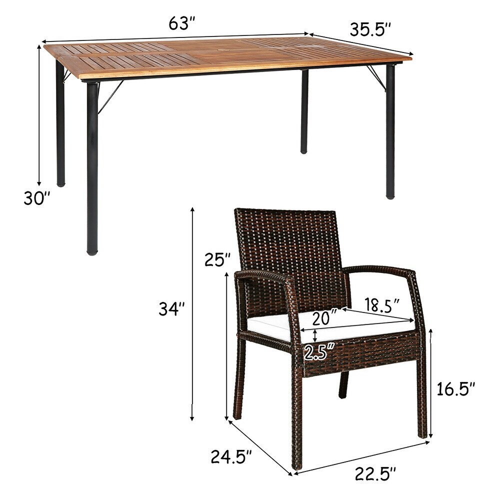 Costway 7PCS Patio Rattan Dining Set Table Top W/Umbrella Hole   See Description