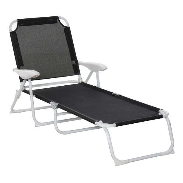 Outsunny Folding Chaise Lounge Outdoor Sun Tanning Chair Four position Reclining Back Armrests Mesh Fabric