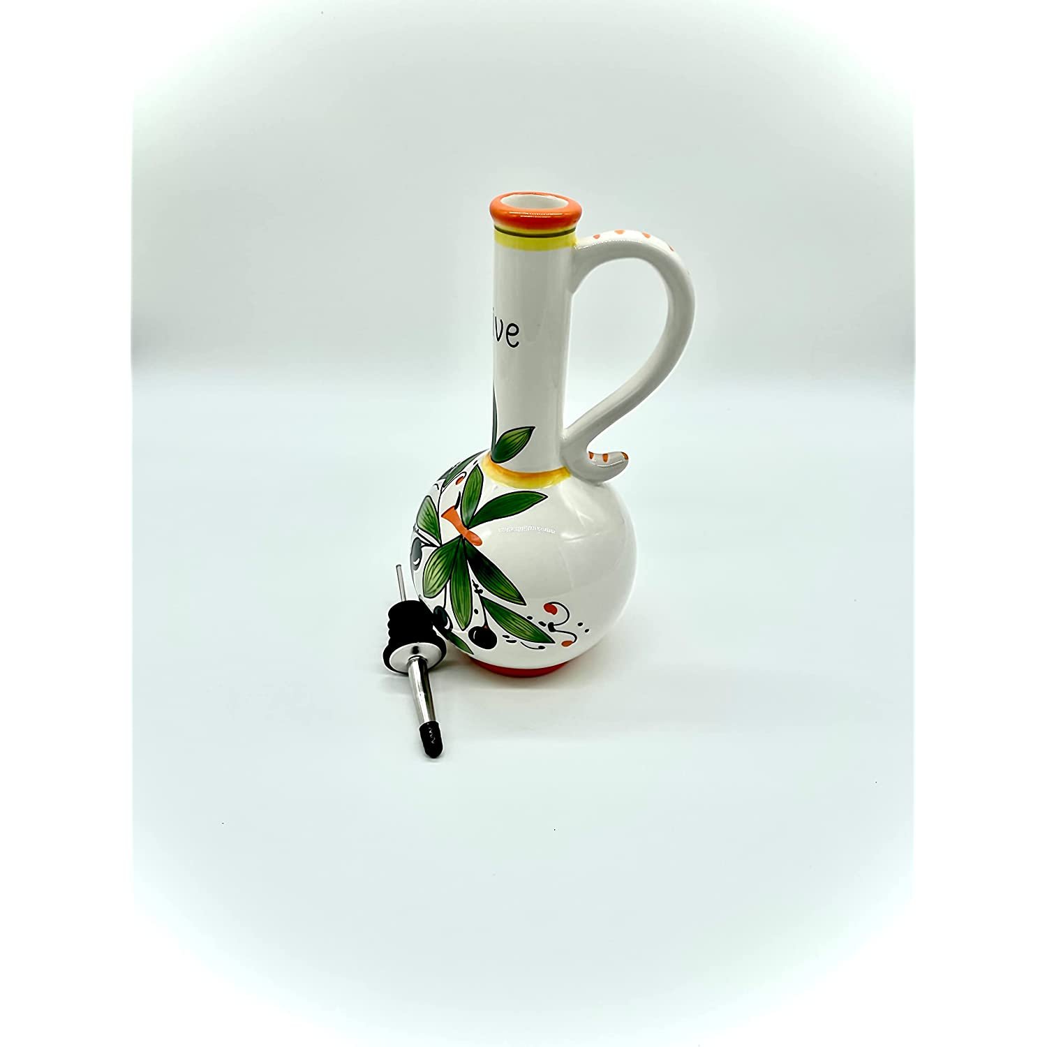 Ceramic Olive Oil Dispenser Bottle 15oz， Hand Painted Olive Oil Bottles for Kitchen， Decor