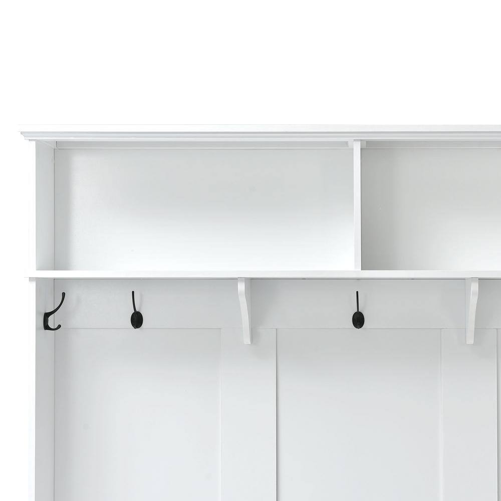 URTR Modern Style White Hall Tree with Storage Cabinet and 2-Large Drawers Widen Mudroom Bench with 5-Coat Hooks WYX-675W