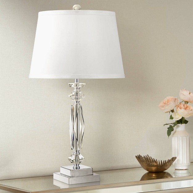 High Clear Crystal Column White Tapered Drum Shade For Living Room Bedroom Bedside Office