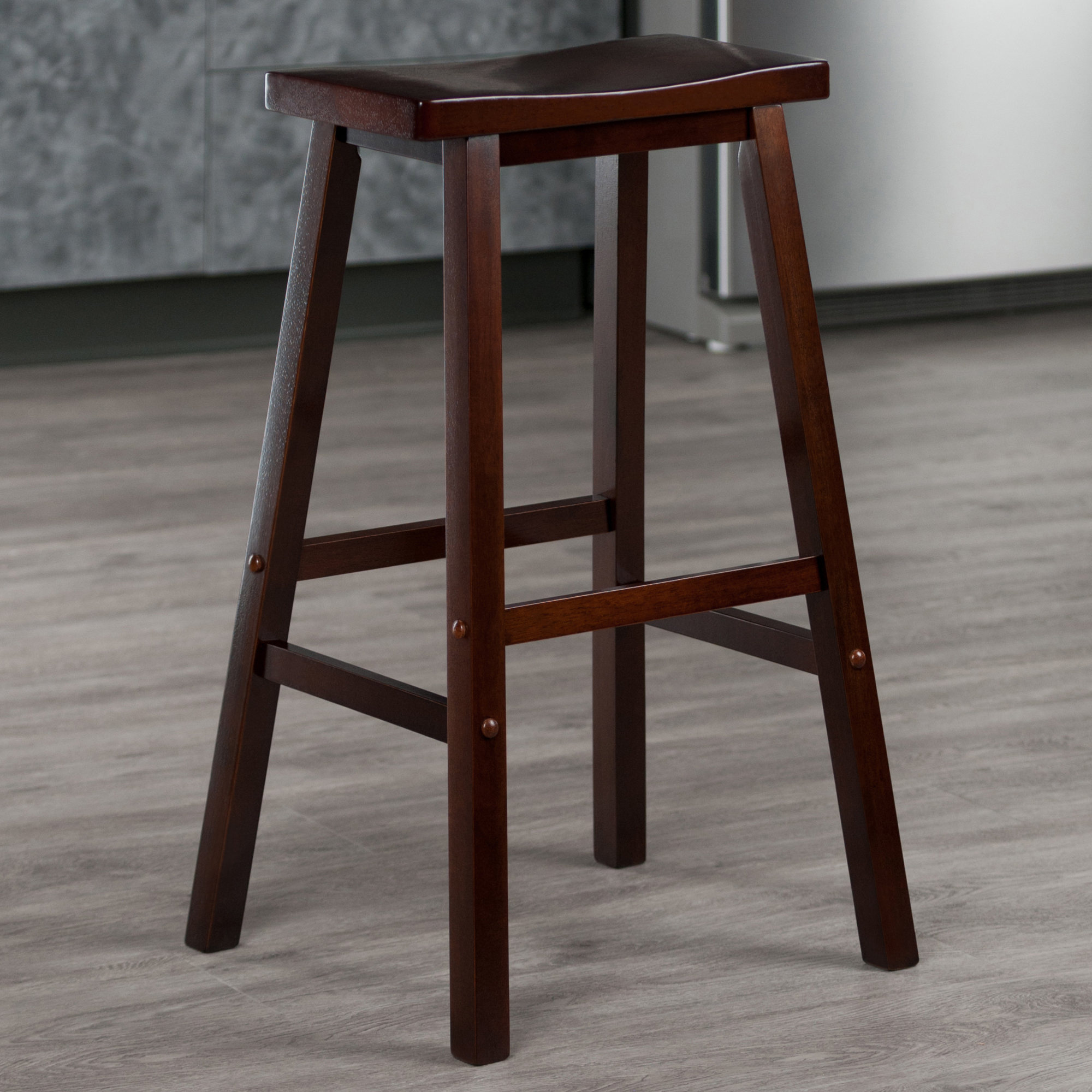 Winsome Wood Parkland 3-Pc High Dining Table with 2 Saddle Seat Bar Stools， Walnut