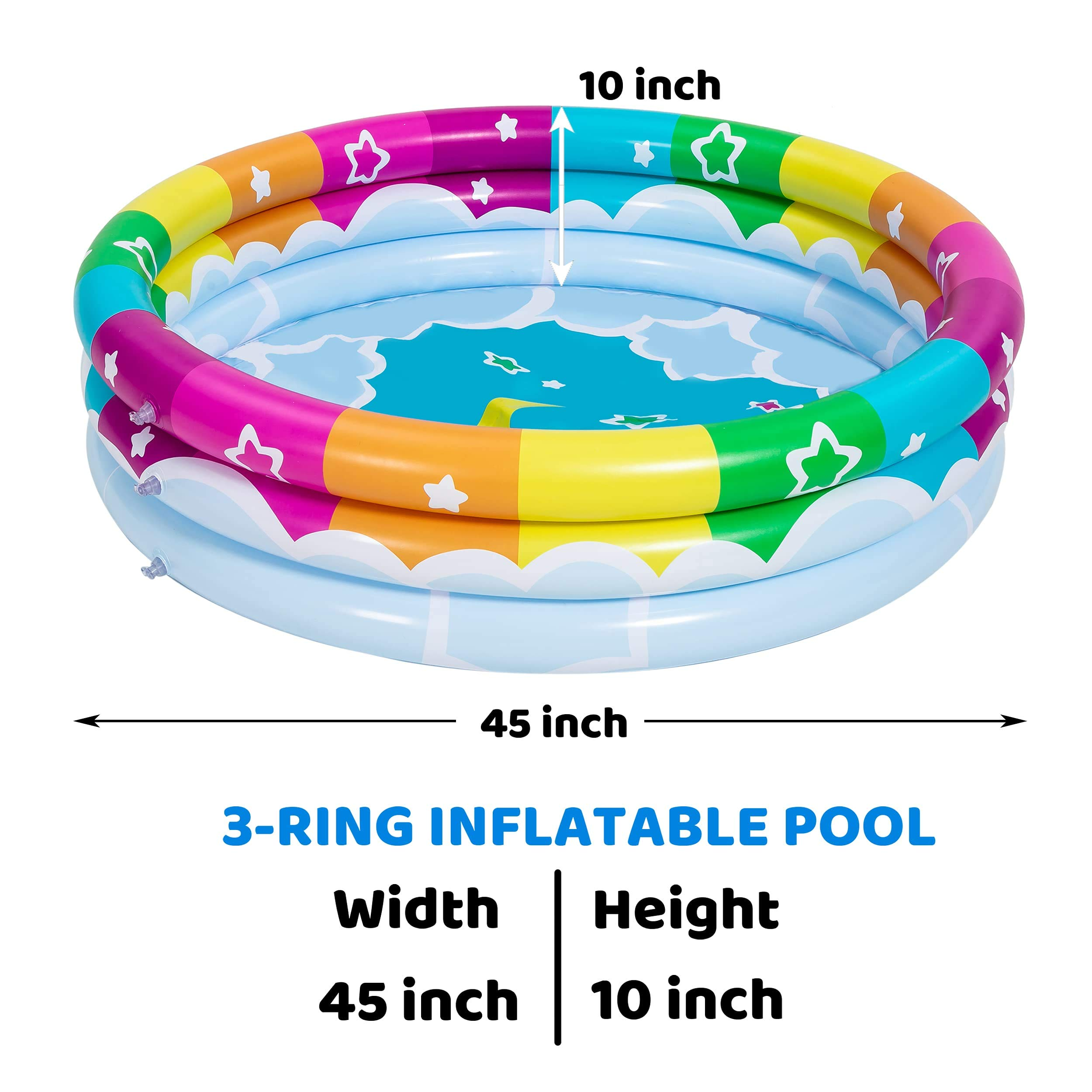 Clearance - 45in Rainbow w/ Hot Air Balloon & Rainbow Inflatable Kiddie Pool Set, 2 Pack