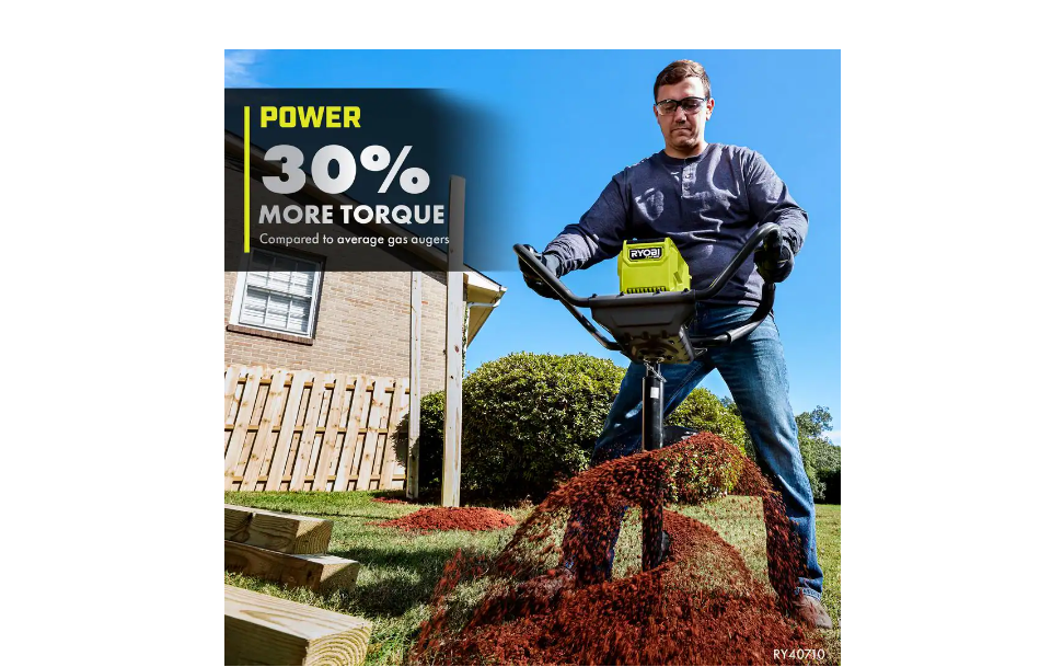 RYOBI RY40710VNM 40V HP Brushless Cordless Earth Auger with 8 in. Bit with 4.0 Ah Battery and Charger