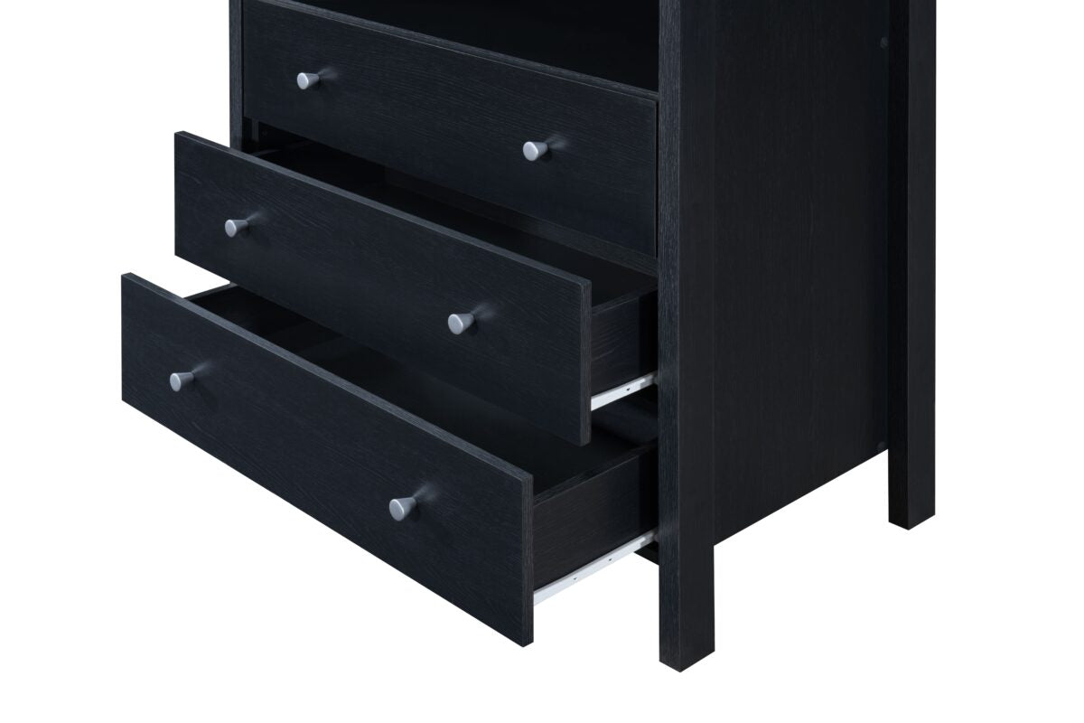 Hodedah 3-Drawer Dresser with 1-Open Shelf in Black