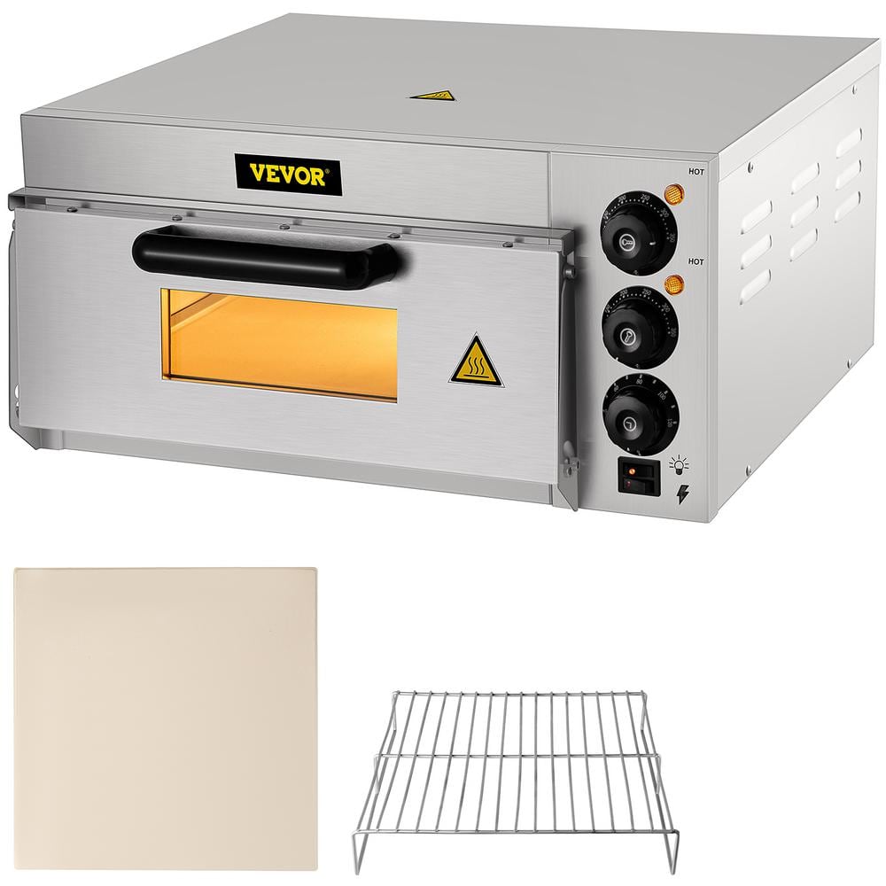 VEVOR Commercial Pizza Oven 14 in. Single Deck Layer 1300-Watt Stainless Steel Electric Outdoor Pizza Oven with Stone & Shelf LXBSKX141110V8IFHV1