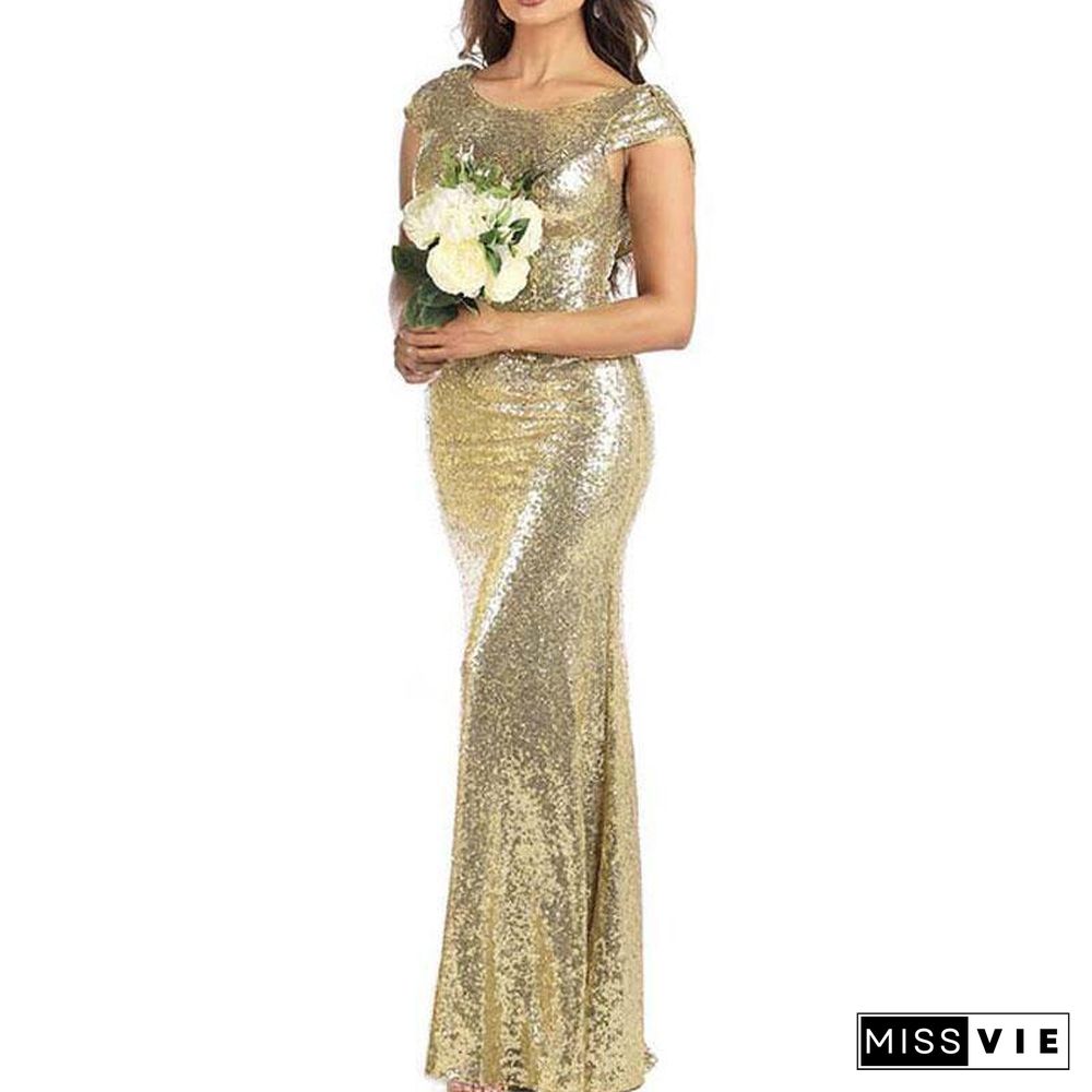 Sexy Slim Sequin Dress Women Night Club Elegant Party Long Dress Female Sequined Golden Floor Length Dresses For Women