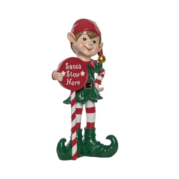 Transpac Resin 12.25 in. Multicolor Christmas Jolly Elf with Sign Figurine