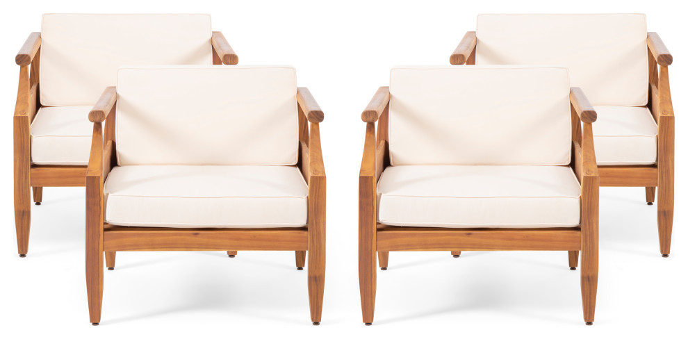 Jossie Outdoor Acacia Wood Club Chair With Cushion  Set of 4   Transitional   Outdoor Lounge Chairs   by GDFStudio  Houzz