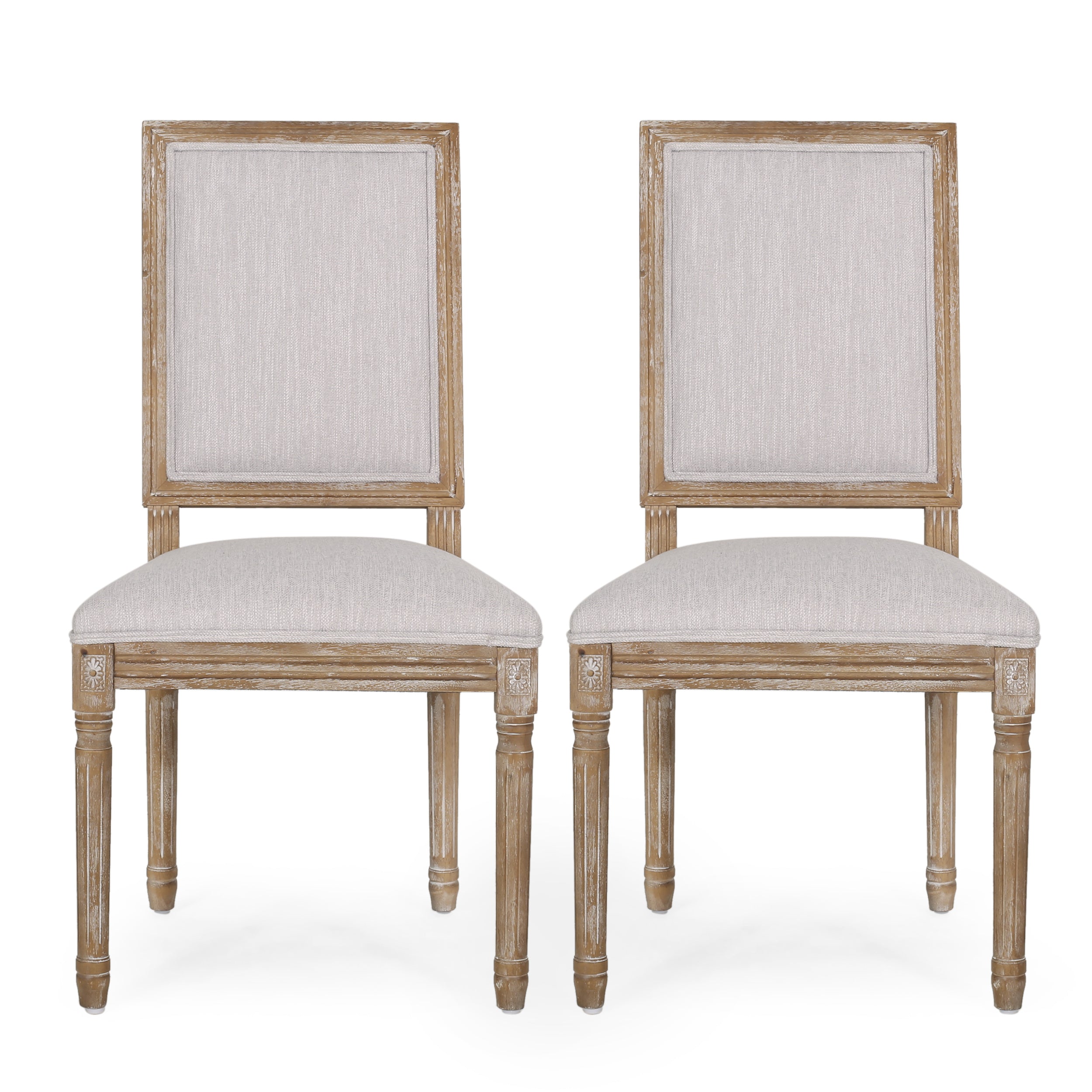 Amy French Country Wood Upholstered Dining Chair, Set of 2