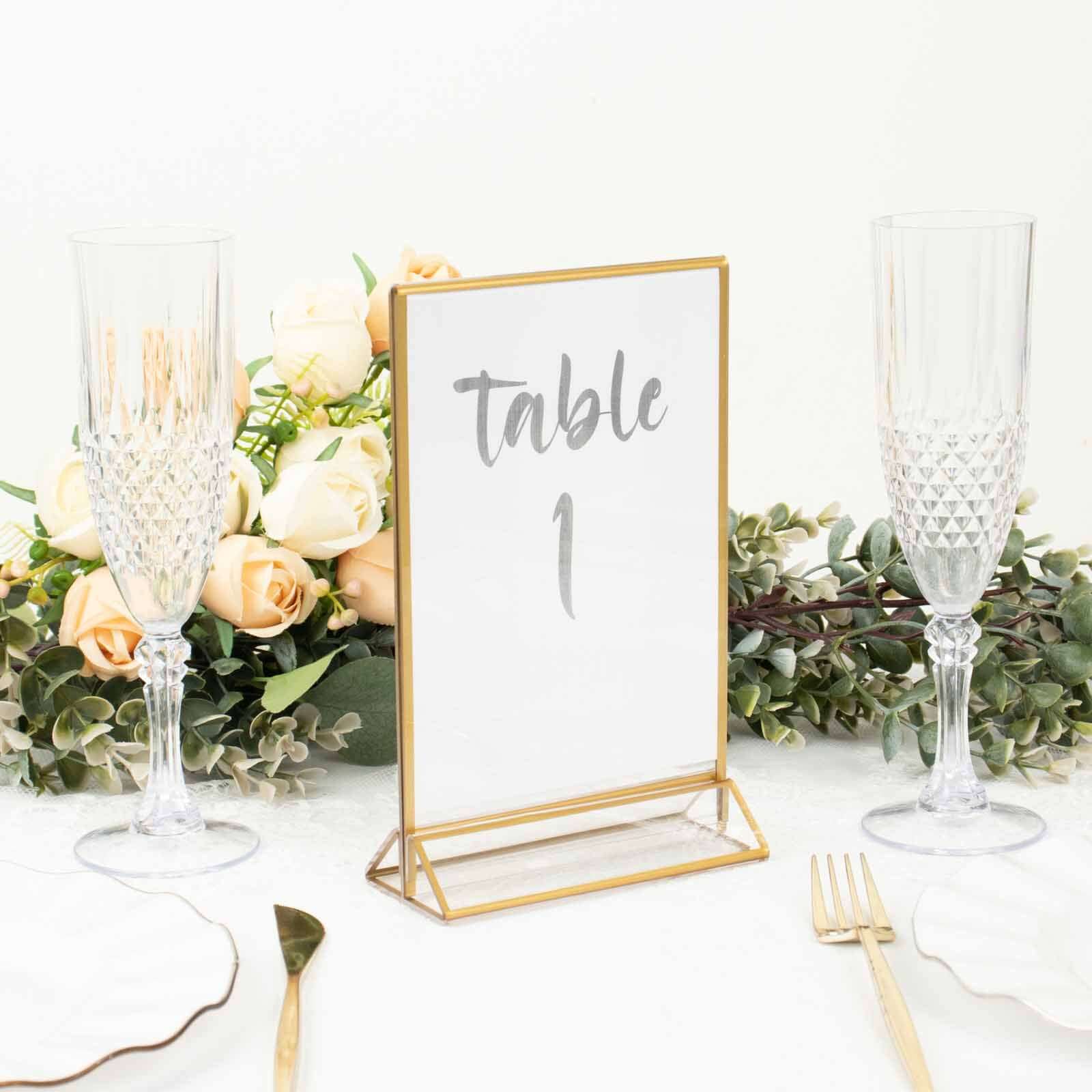 6 Pack Gold Frame Acrylic Freestanding Table Sign Holders, Double Sided Number, Picture, Menu Display Stands 5