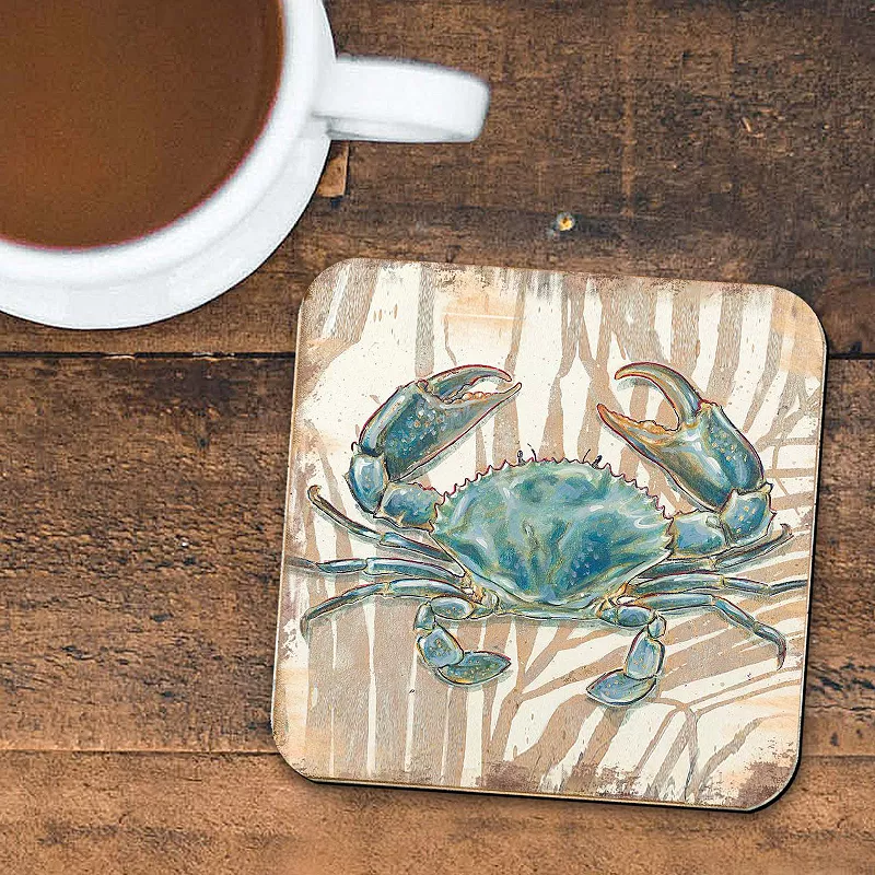 Crab Coastal Wooden Cork Coasters Gift Set of 4 by Nature Wonders