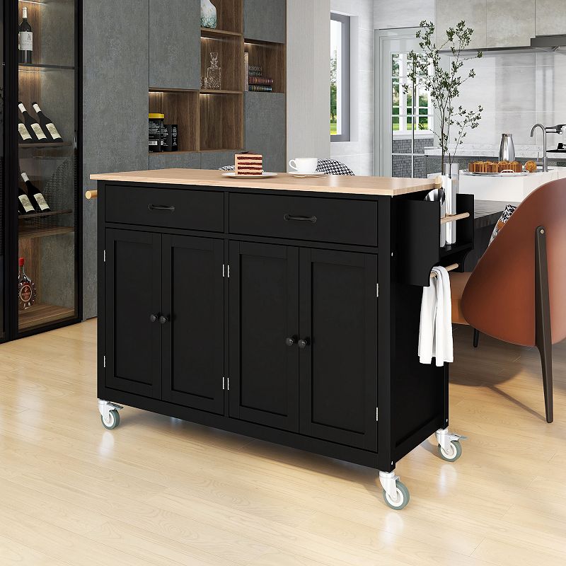 Merax Kitchen Island Cart with Solid Wood Top and Locking Wheels