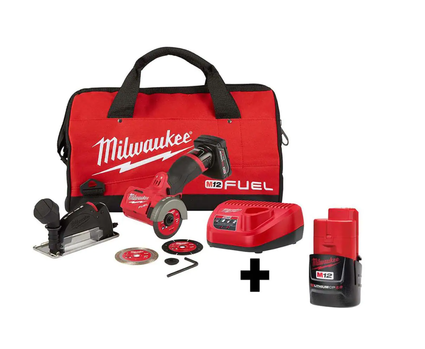 Milwaukee 2522-21XC-48-11-2420 M12 FUEL 12-Volt 3 in. Lithium-Ion Brushless Cordless Cut Off Saw Kit with Bonus M12 2.0 Ah Battery