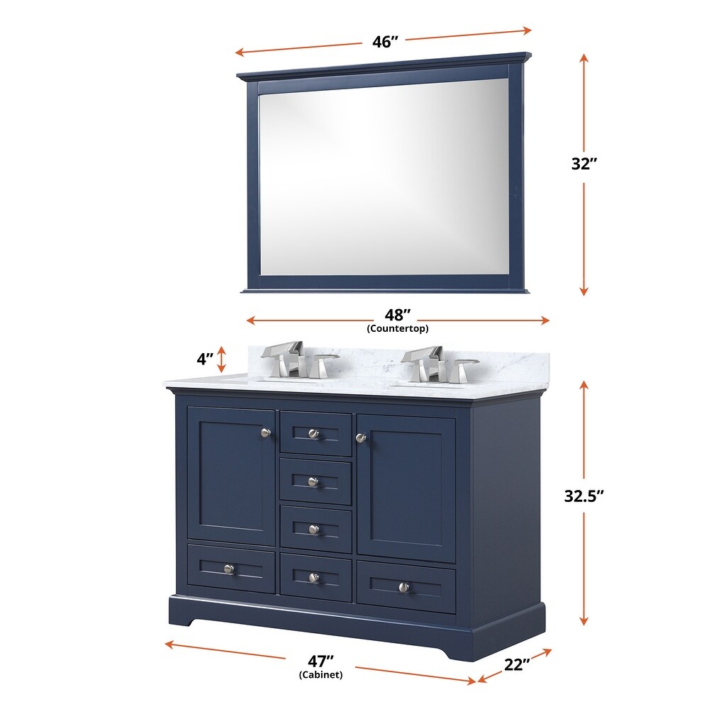 Dukes 48 in. W x 22 in. D Navy Blue Double Bath Vanity and Carrara Marble Top